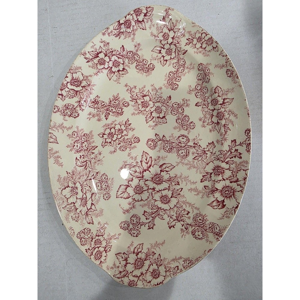 Taylor Smith Ann Taylor Oval Serving Platter Dogwood Pink Red Chintz Floral...